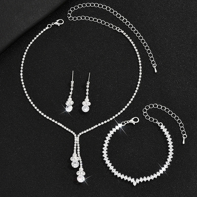 3Pcs Fashionable Women's Jewelry Set With Zircon Earrings Necklaces Bracelets