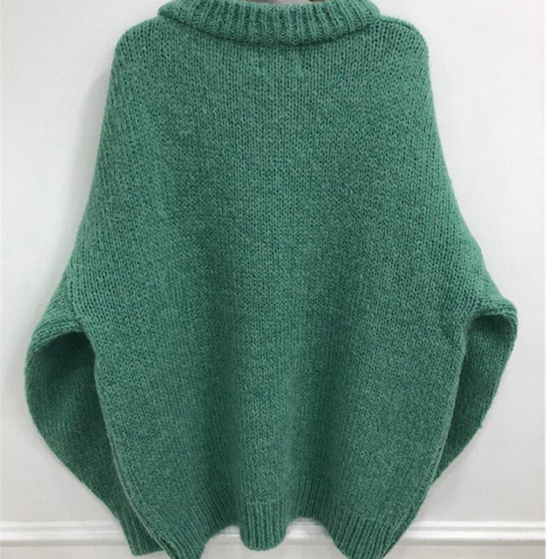 Women Knitted Solid Warm O-Neck Pullovers