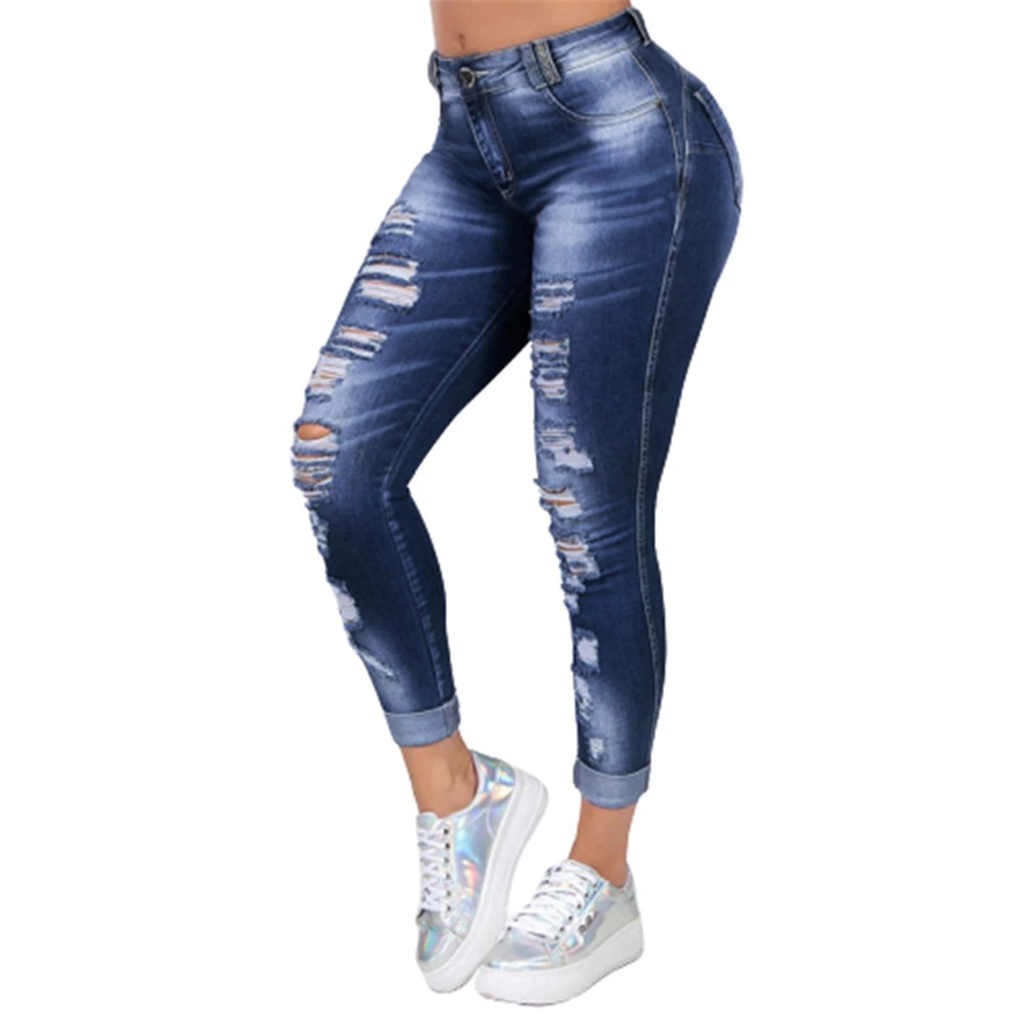 Women Ripped High Waist Skinny Denim Jeans