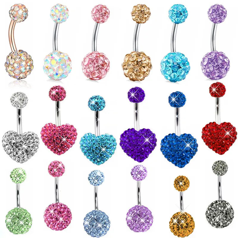 Stainless Steel Crystal Belly Button Piercing Bar