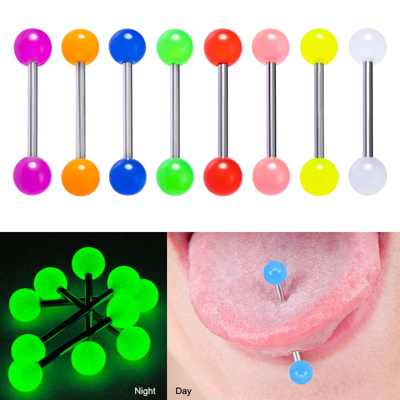 10pcs Glow In The Dark Acrylic Tongue Ring