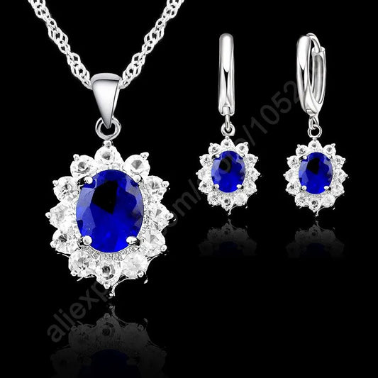 Sterling Silver Elegant Flower Shape Women Necklace Earring Jewelry Sets