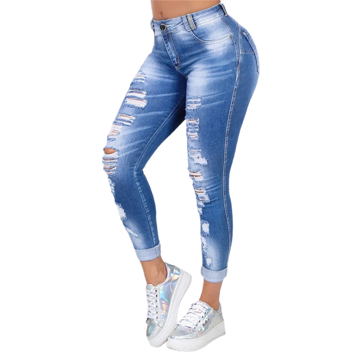 Women Ripped High Waist Skinny Denim Jeans