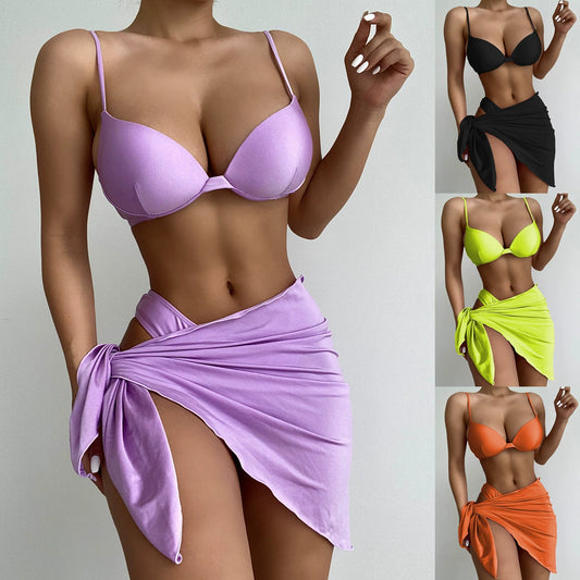 Thin Band Chest Pad Push-up Split Triangle Bikini Beach High Waist