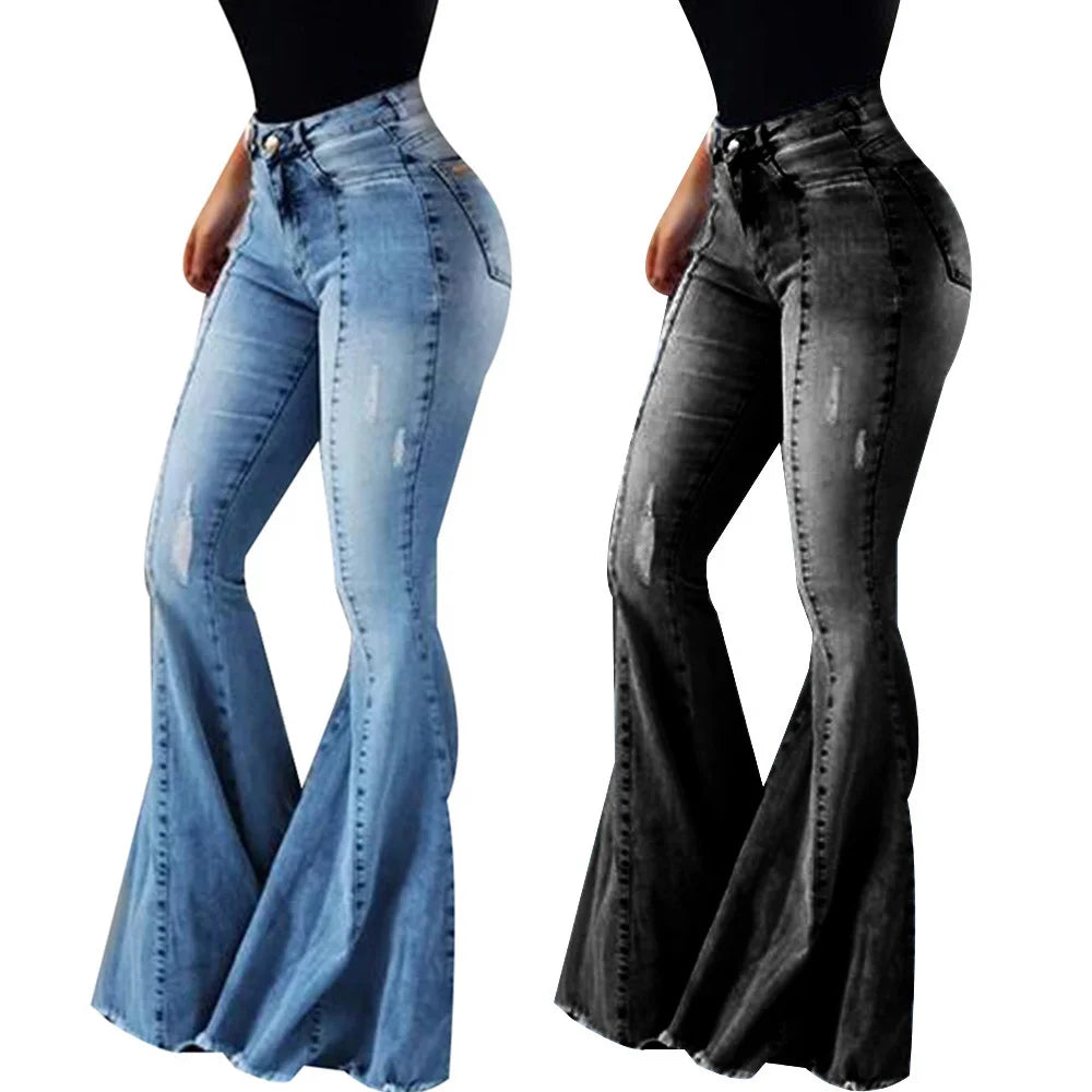 Slim Fit Denim Bell Bottom High Waist Jeans