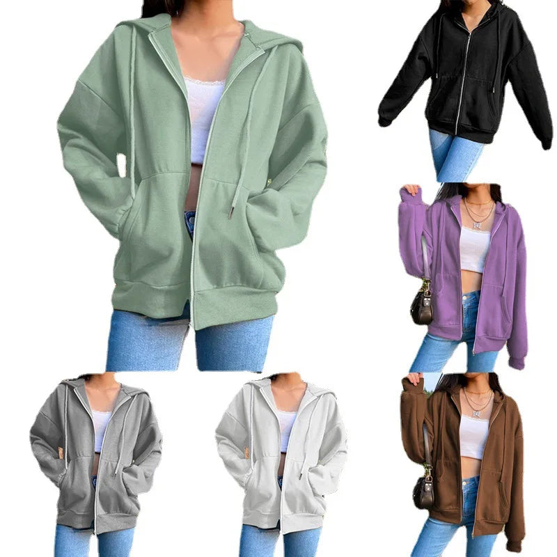 Hoodies long-sleeved Fleece Leisure Zipper Pure Color Hot Style Velvet