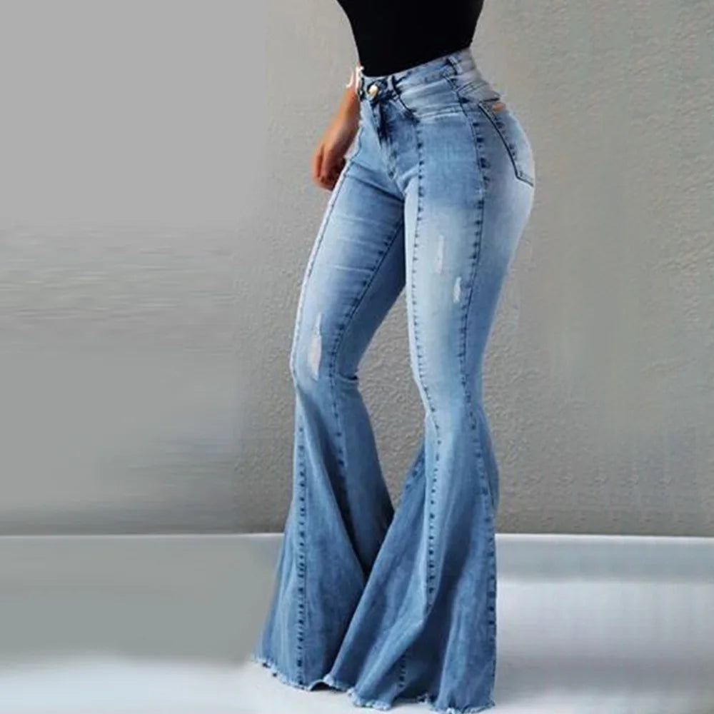 Slim Fit Denim Bell Bottom High Waist Jeans