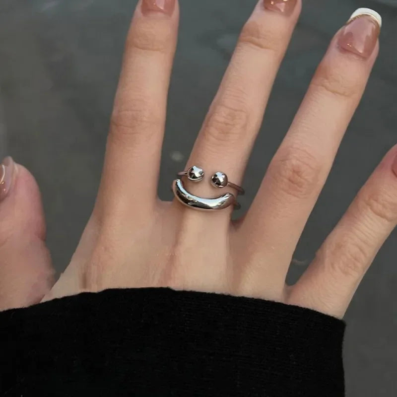 Silver Color Smile Shape Ring for Women