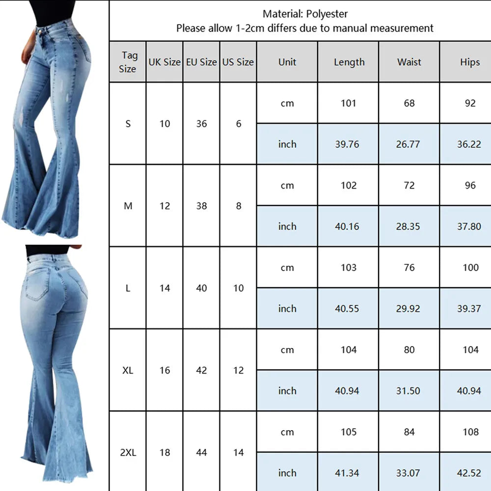 Slim Fit Denim Bell Bottom High Waist Jeans