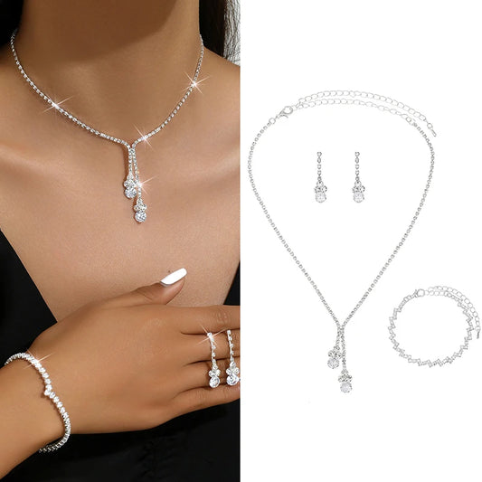 3Pcs Fashionable Women's Jewelry Set With Zircon Earrings Necklaces Bracelets