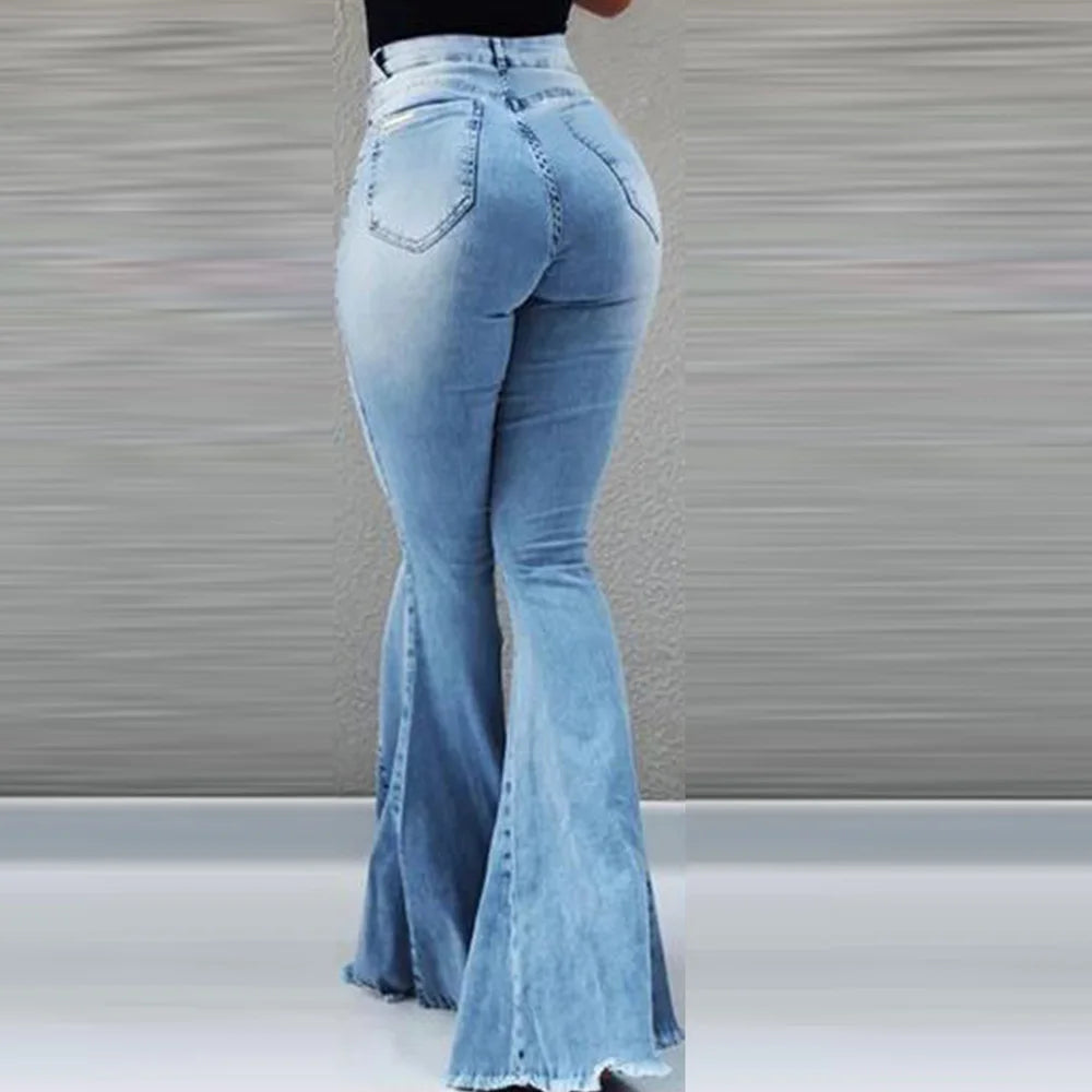 Slim Fit Denim Bell Bottom High Waist Jeans