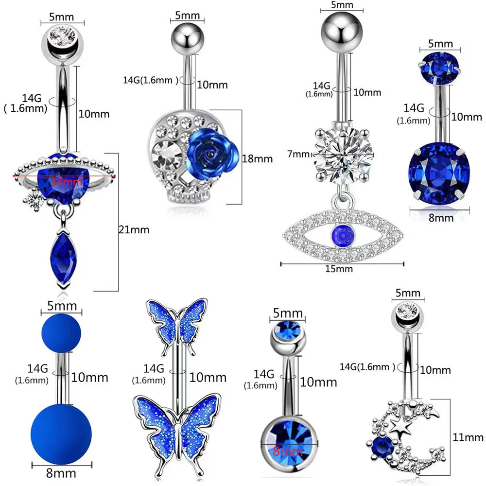 1pc Stainless Steel Blue Belly Button Ring Navel