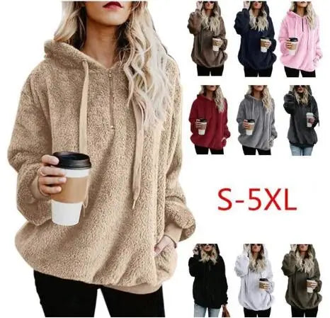 Women Warm Pure Color Long Sleeve Hoodies