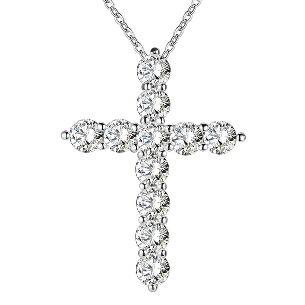 Sterling silver necklace Cross CZ crystal Zircon stone pendant