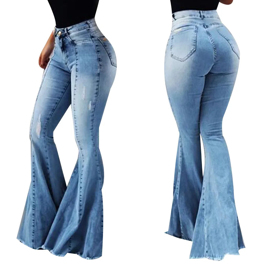 Slim Fit Denim Bell Bottom High Waist Jeans