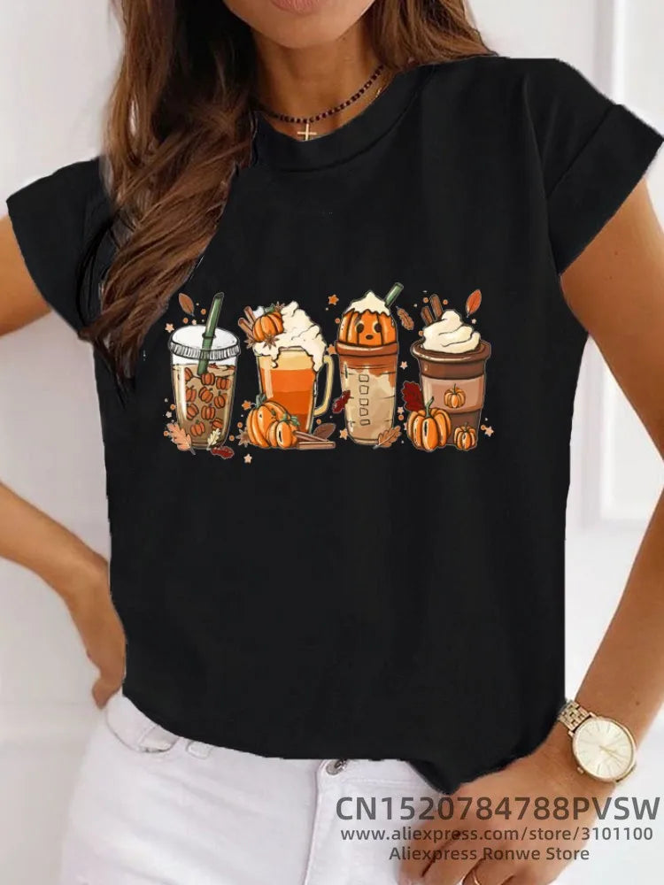 Halloween Pumpkin Coffee Latte Drink Cup Spice T-shirt