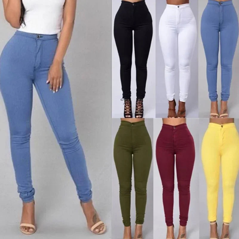 Solid Color Skinny High Waist Render Vintage Sexy Jeans