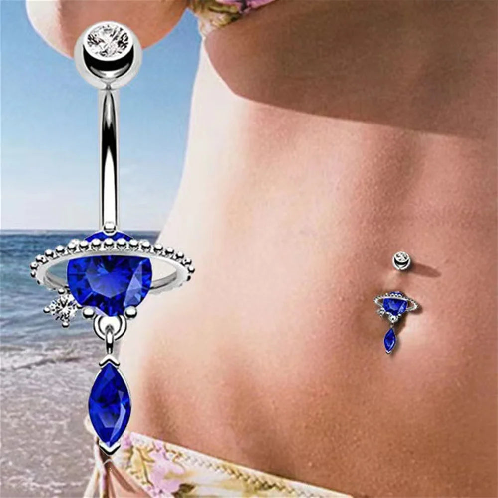 1pc Stainless Steel Blue Belly Button Ring Navel