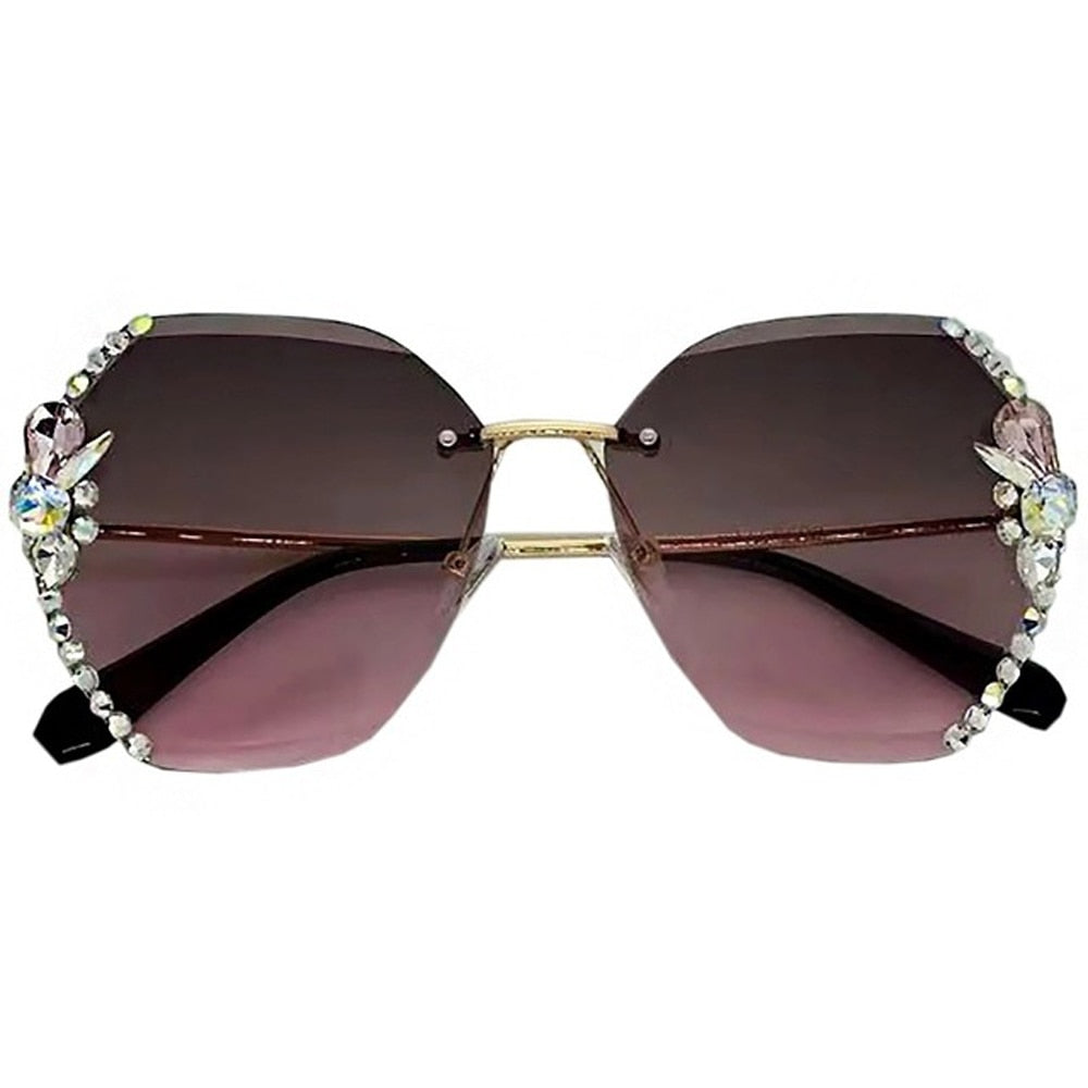 2023 Luxury Brand Design Vintage Rimless Rhinestone Sunglasses