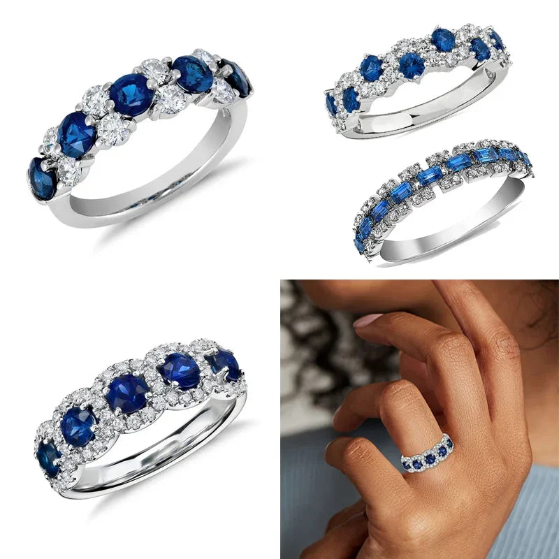 Elegant Female Blue/White CZ Temperament Finger ring