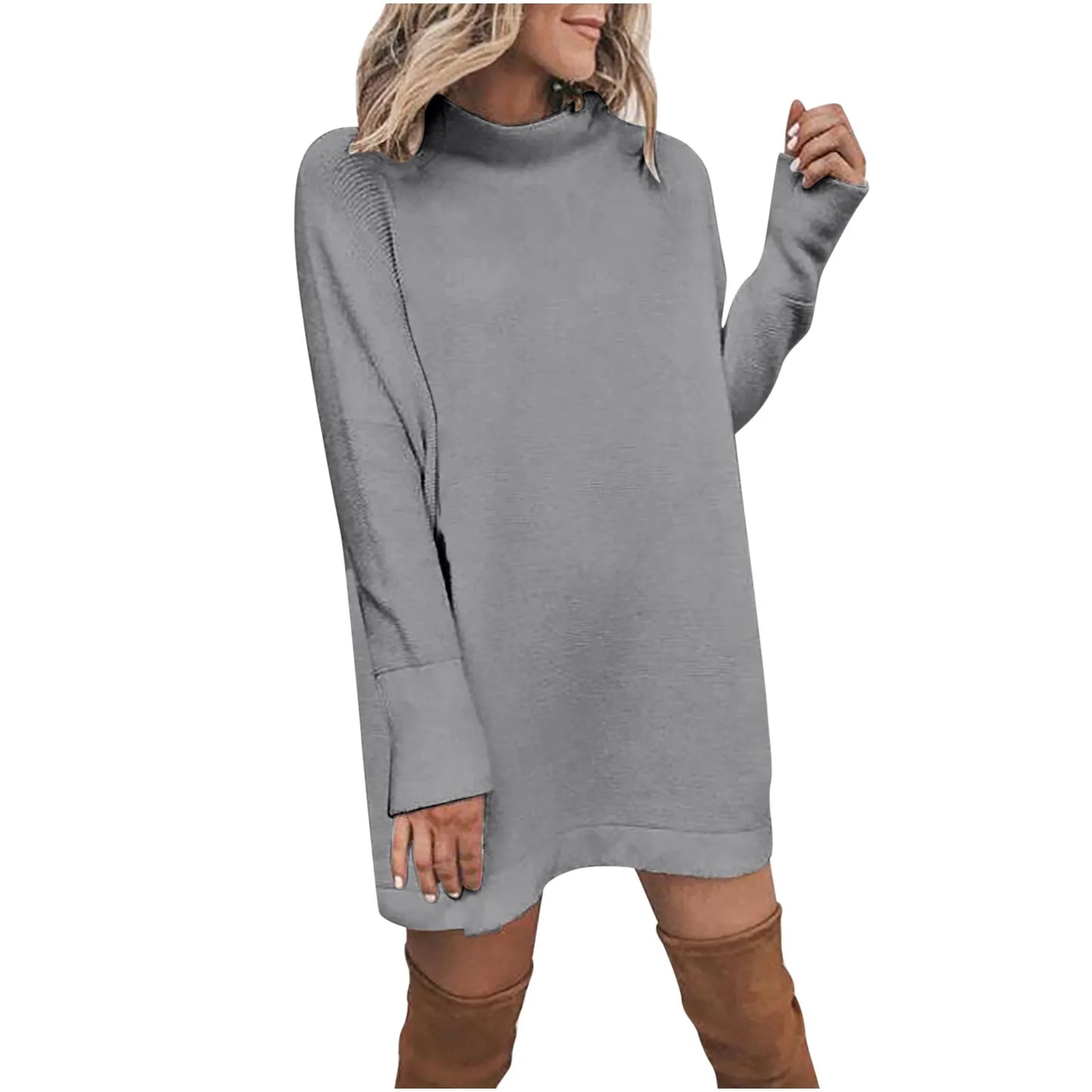 Winter Mini Sweater Dress Casual Solid O Neck Long Sleeve