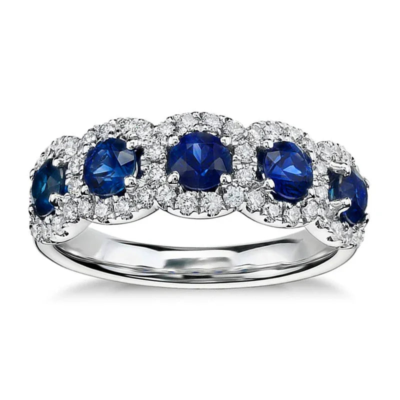 Elegant Female Blue/White CZ Temperament Finger ring