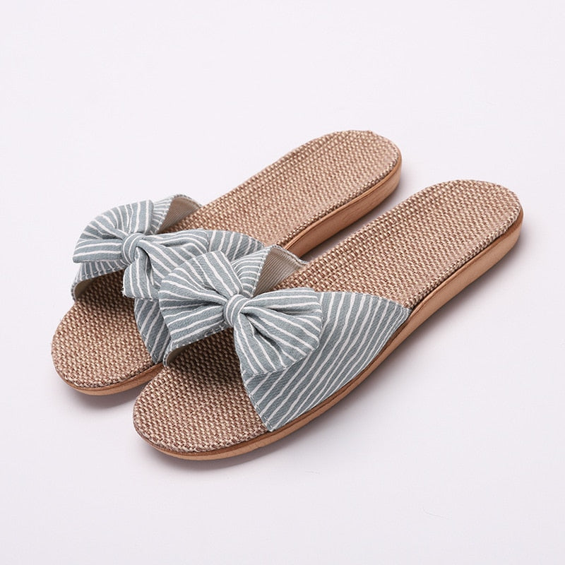 Breathable Linen Sweet Bow Casual Flat Slides