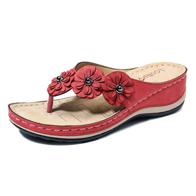 summer women Flower Wedge ladies open toe casual shoes