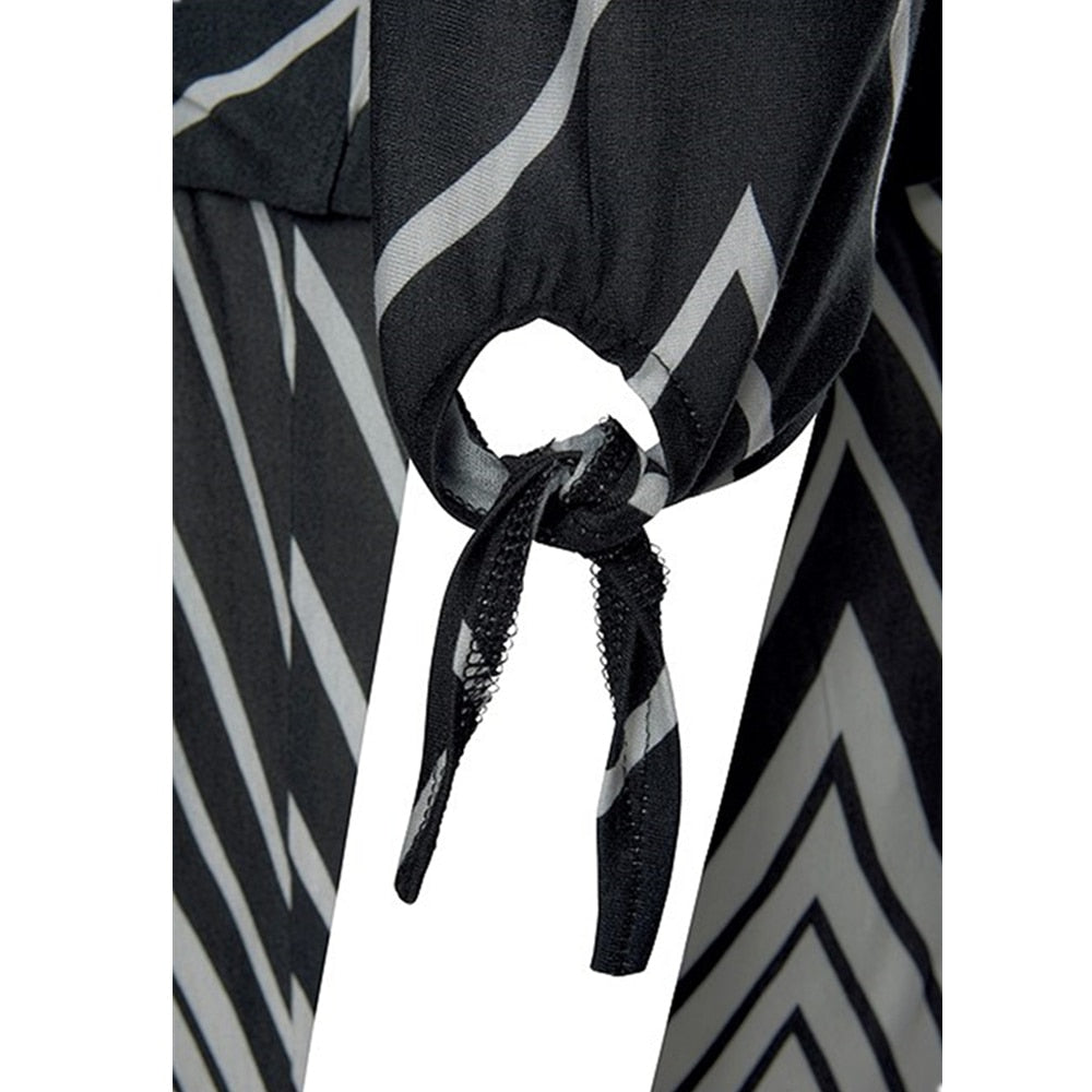 Black White Print Tie Sleeve Beach Style Dresses