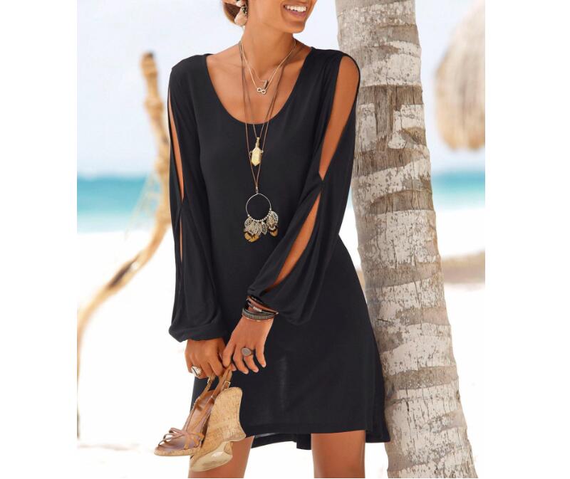 Black Casual Flowy Cold Shoulder Dress