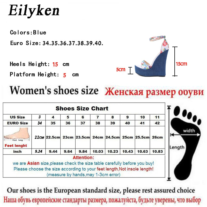 Print Denim Woman Sandals Roman High Quality Wedges Heels
