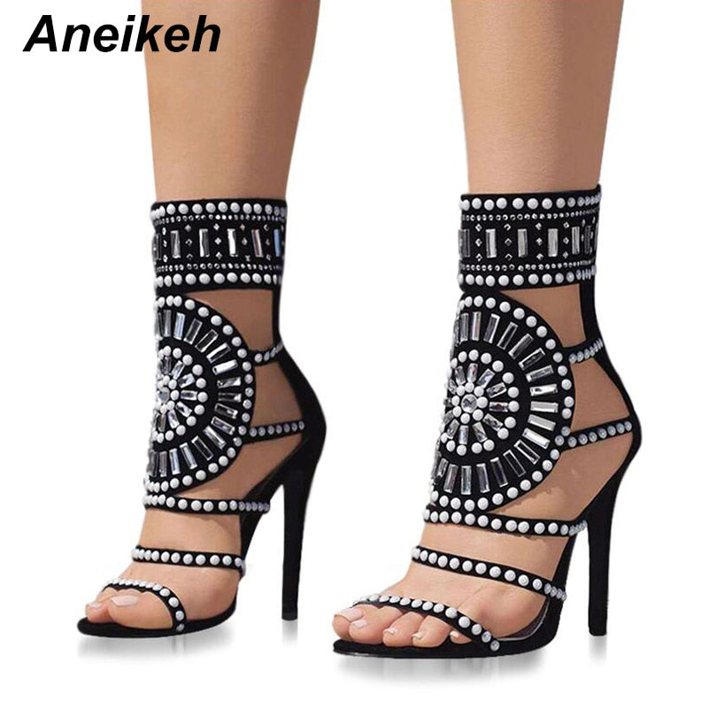 Women Fashion Open Toe Rhinestone Design High Heel Sandals