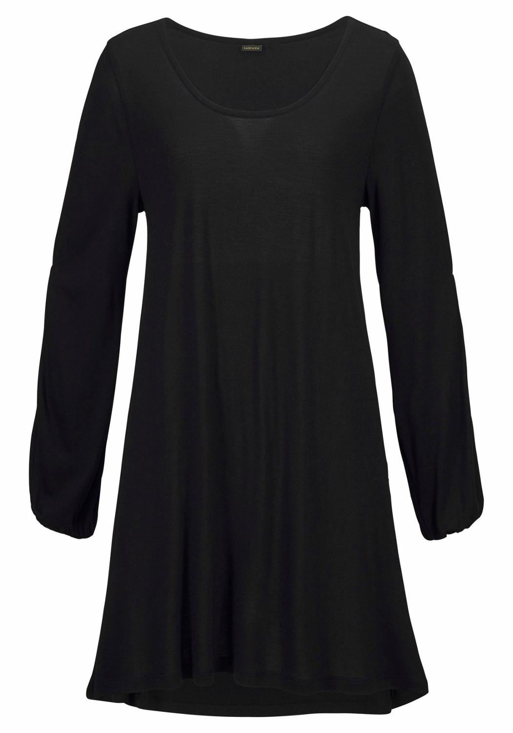 Vestido negro fluido informal con hombros descubiertos