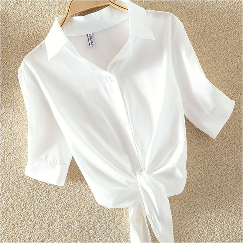 White Summer Blouses Loose Short Sleeve Casual Tops