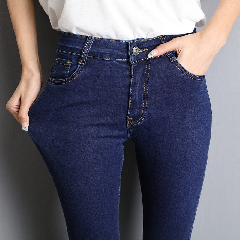 mom Stretch Jeans female washed denim skinny pencil pants