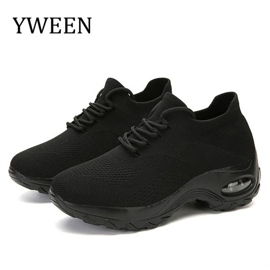 Women's Black Lace-Up Running Shoes