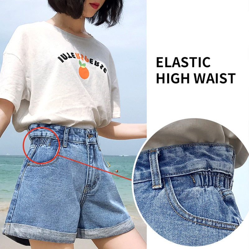 Denim High Elastic Waist Streetwear Short