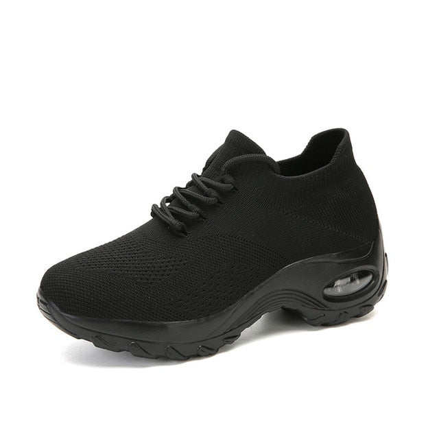 Women's Black Lace-Up Running Shoes
