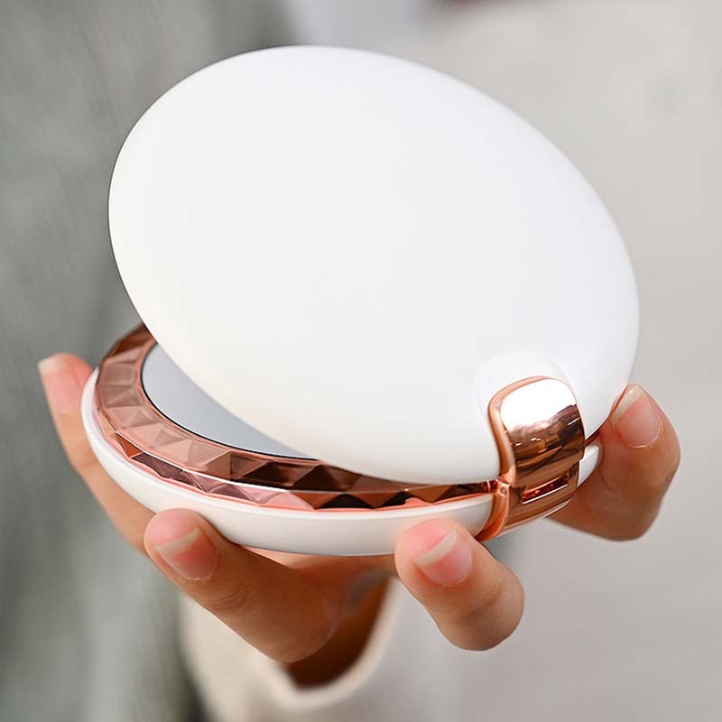 Portable Cosmetic Mirror Light Hand Warmer Rechargeable Power Bank 3X Magnifying M