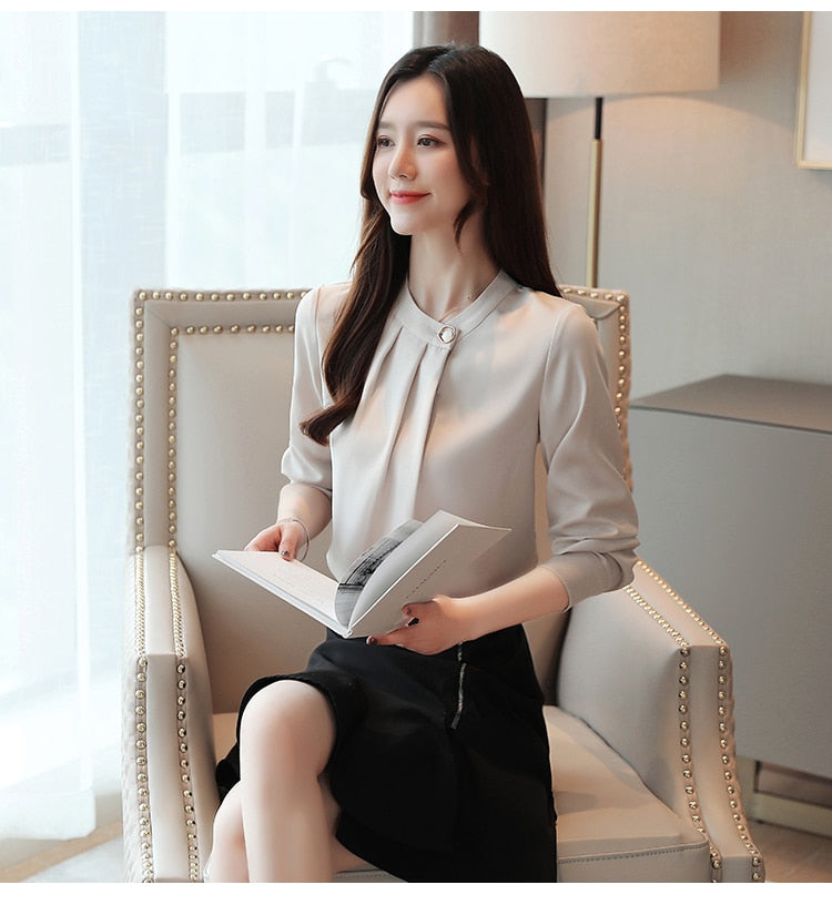 fashion tops and blouses stand collar office blouse