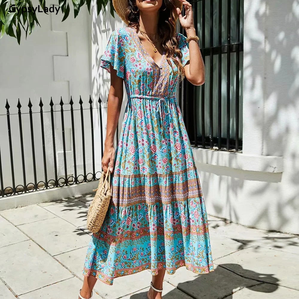 Vestido largo estampado floral Vintage Boho