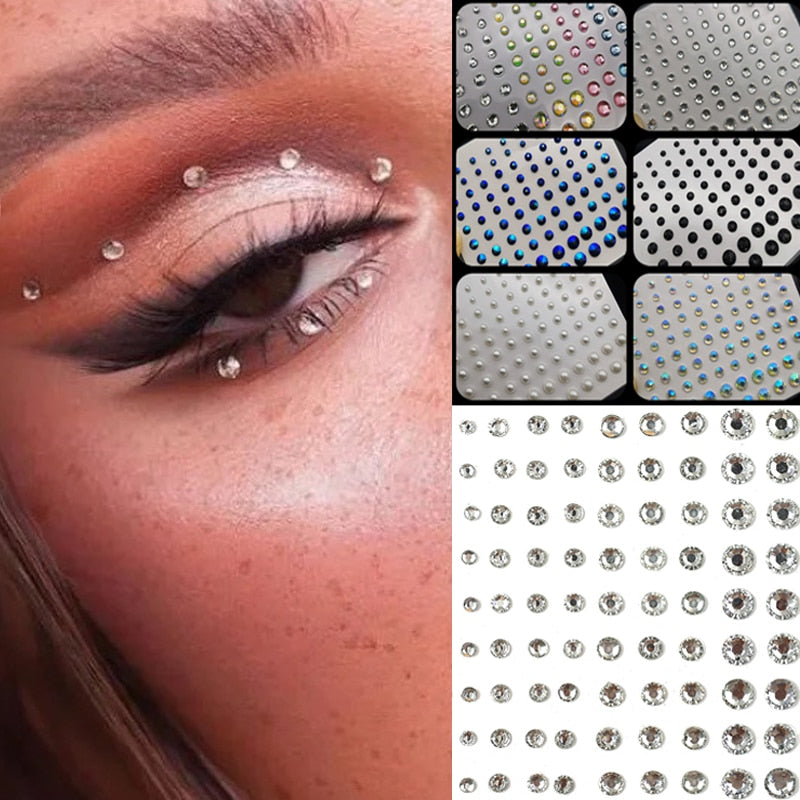 Mixed Size Eyeshadow Diamond Stickers for Face Body Festival Decoration Self Adhesive Colored