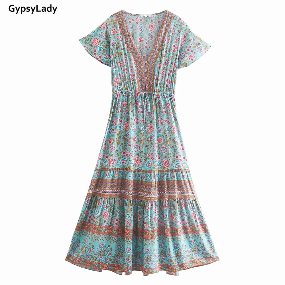 Vestido largo estampado floral Vintage Boho