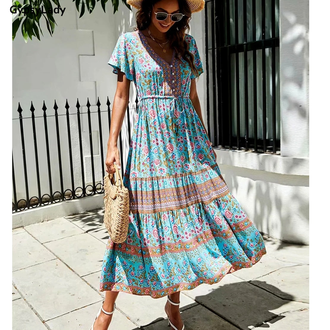 Vestido largo estampado floral Vintage Boho