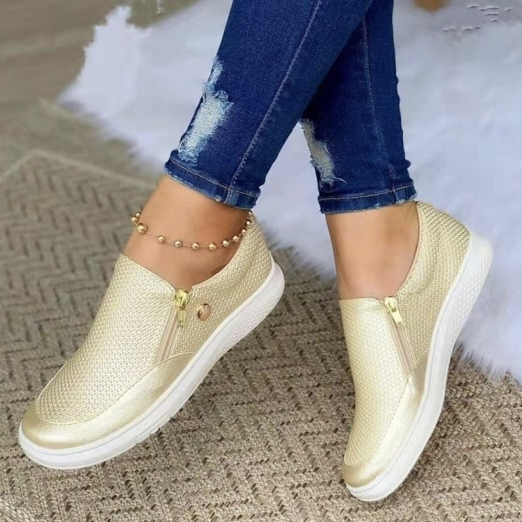 Woman's Zip-Up White Sneakers