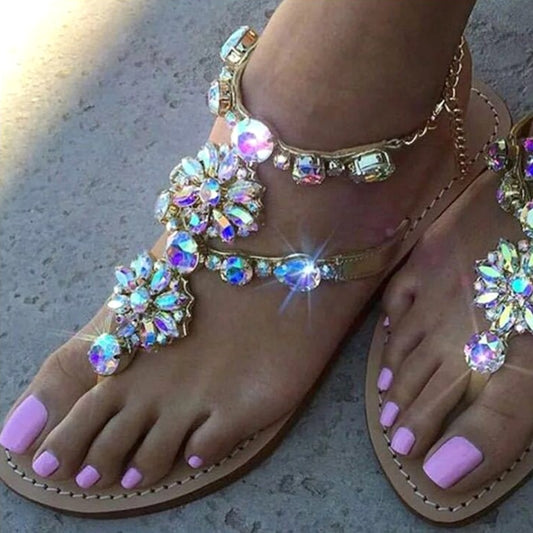 Sandalias de playa de verano con diamantes de imitación para mujer