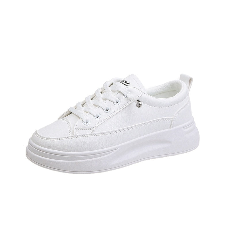 Woman White Sneakers/Running Shoes with Thick Sole