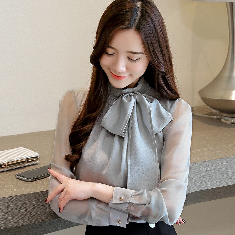 long sleeve women fashion bow stands collar