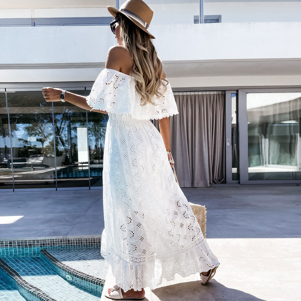 White Maxi Party Dress Off The Shoulder Sexy Lace