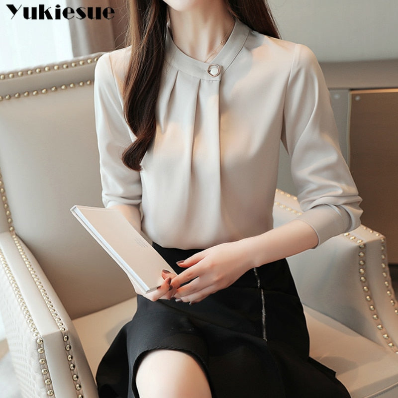 fashion tops and blouses stand collar office blouse